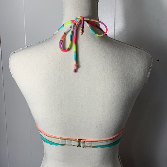 Victoria Secret Halter Bikini top. Padded, size 32D. Multi colored stripes - Picture 3 of 7